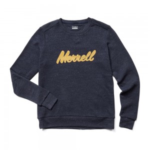 Merrell Script Crewneck Fleece Kapucnis Pulóver Női Sötétkék | ME0614-HU