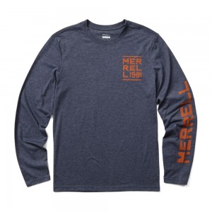 Merrell Stack Long Sleeve T-Shirts Férfi Sötétkék | ME0096-HU