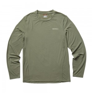 Merrell Tencel™ Long Sleeve T-Shirts Férfi Olivazöld | ME0110-HU