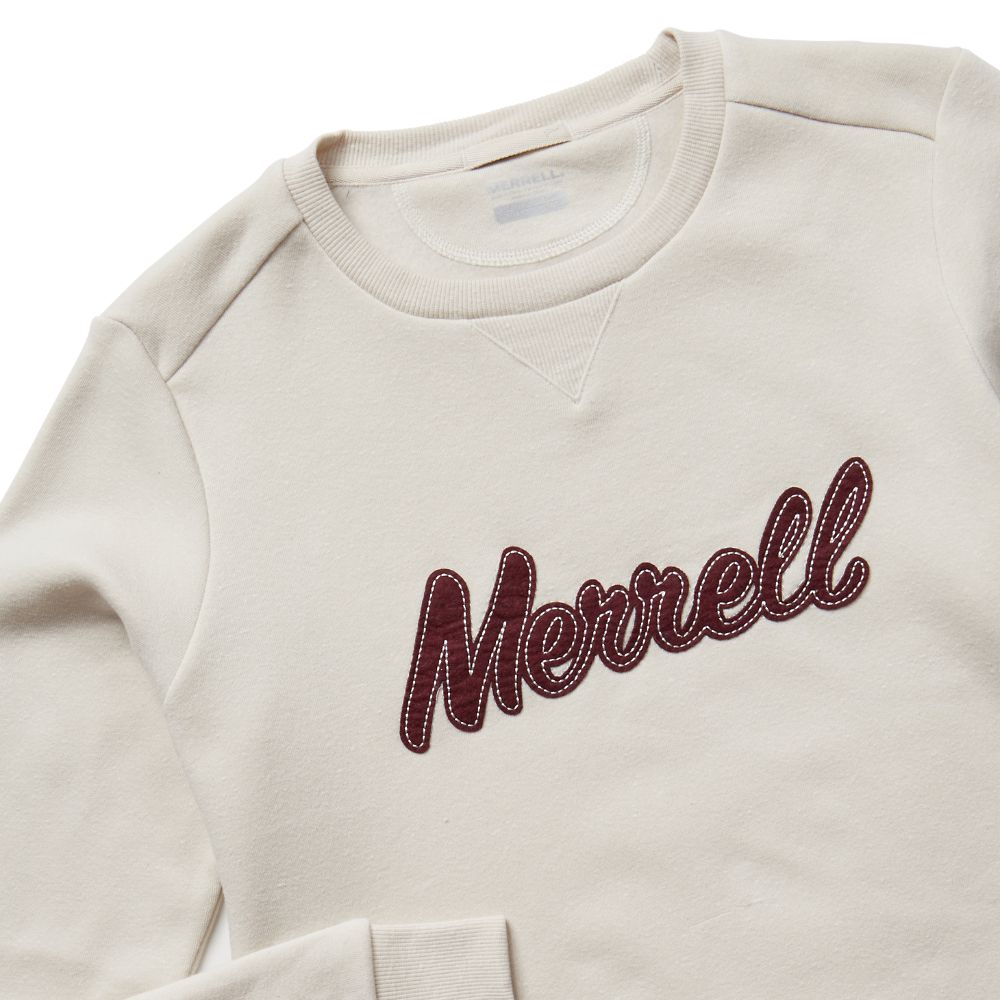 Merrell Script Crewneck Fleece Kapucnis Pulóver Női Fehér | ME0612-HU