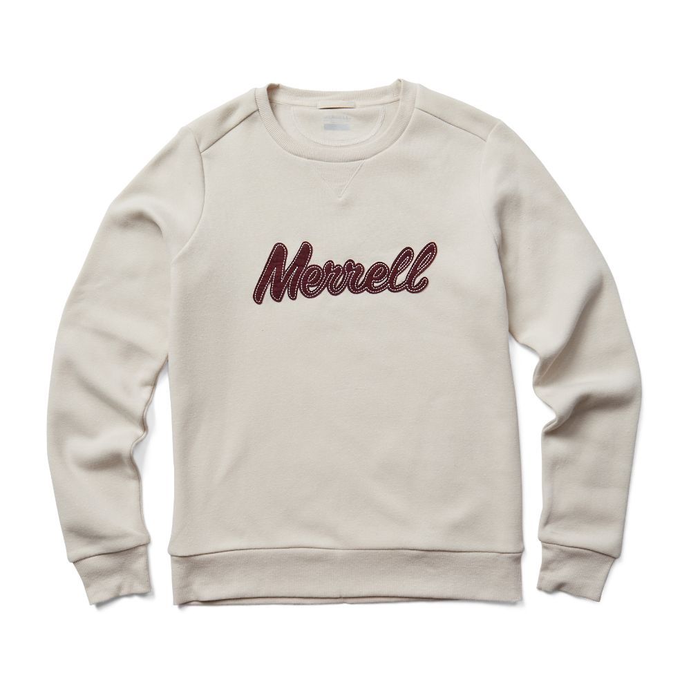 Merrell Script Crewneck Fleece Kapucnis Pulóver Női Fehér | ME0612-HU