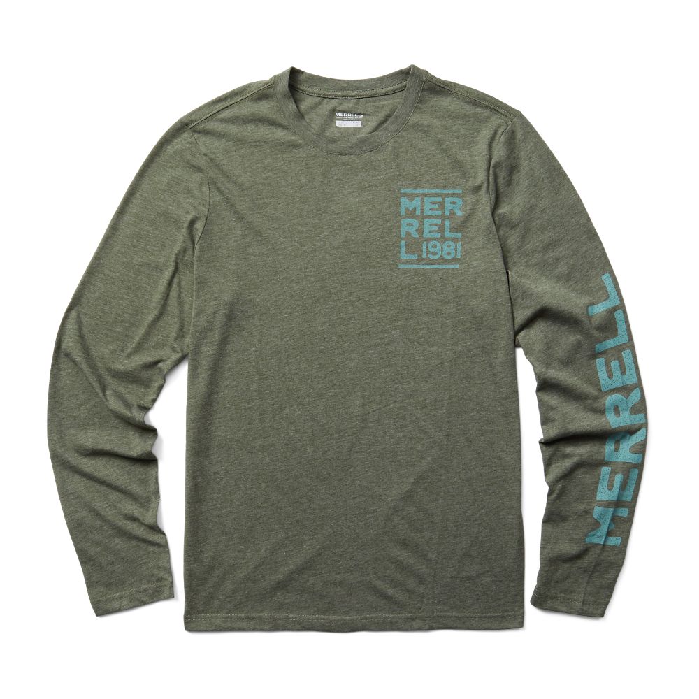 Merrell Stack Long Sleeve T-Shirts Férfi Olivazöld | ME0097-HU