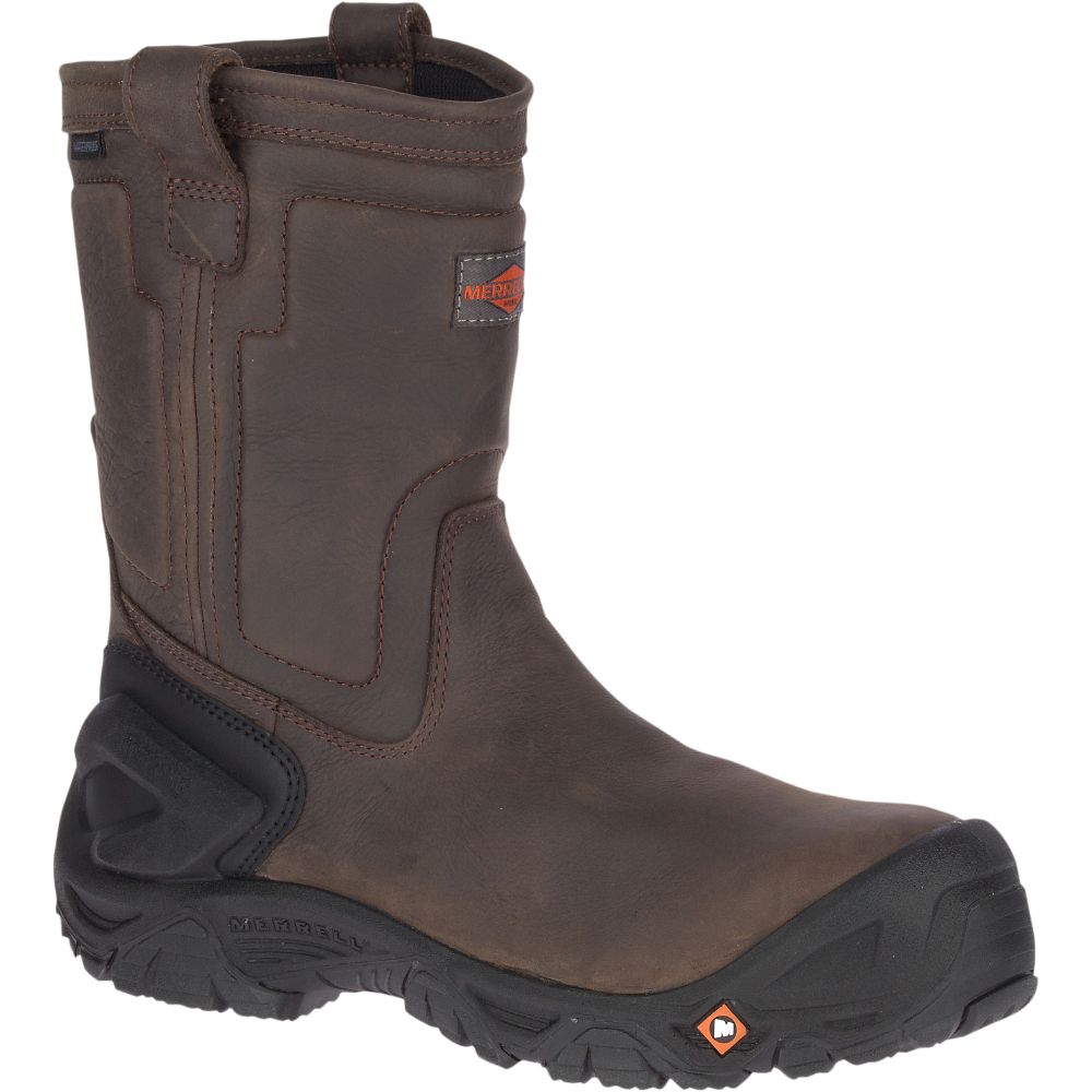 Merrell Strongfield Leather Pull On Waterproof Vízálló Bakancs Férfi Kávé | ME0515-HU