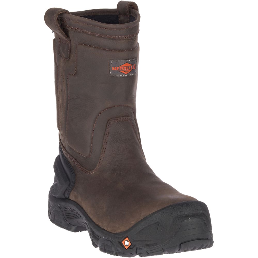 Merrell Strongfield Leather Pull On Waterproof Vízálló Bakancs Férfi Kávé | ME0515-HU