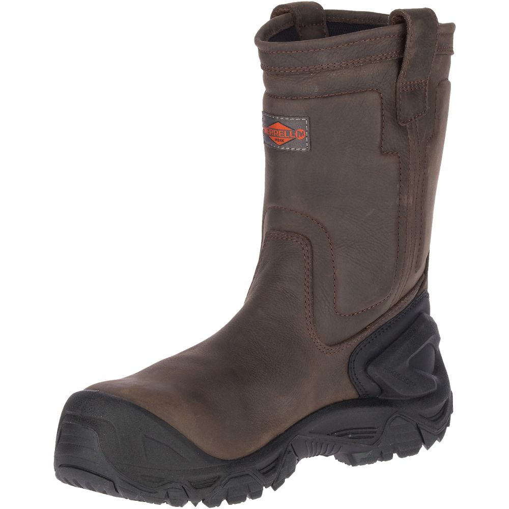 Merrell Strongfield Leather Pull On Waterproof Vízálló Bakancs Férfi Kávé | ME0515-HU