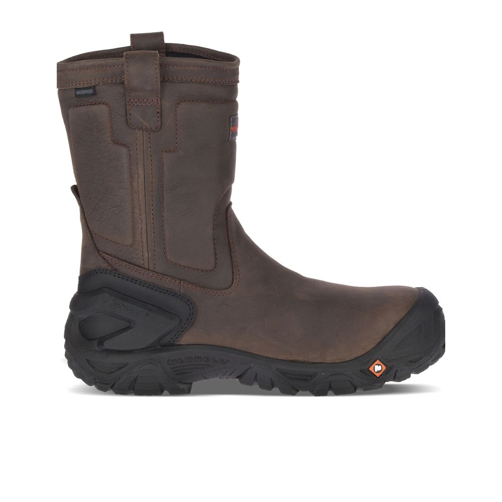 Merrell Strongfield Leather Pull On Waterproof Vízálló Bakancs Férfi Kávé | ME0515-HU