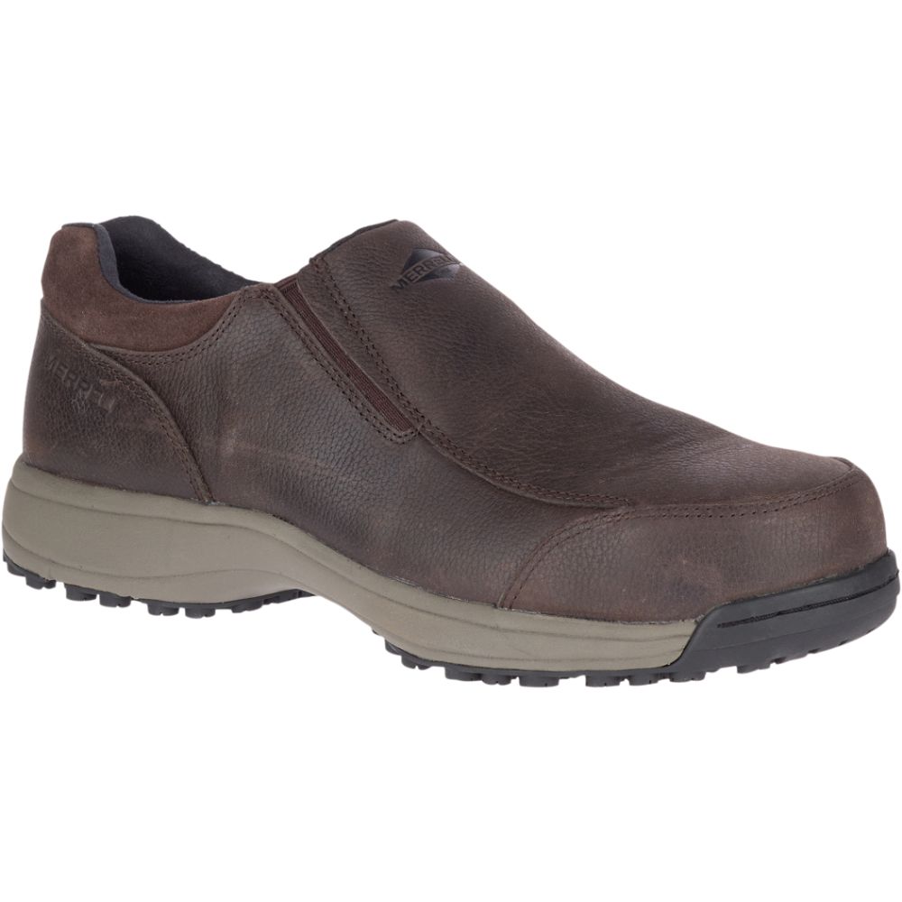 Merrell Sutton Moc Steel Toe Munkacipő Férfi Kávé | ME0580-HU