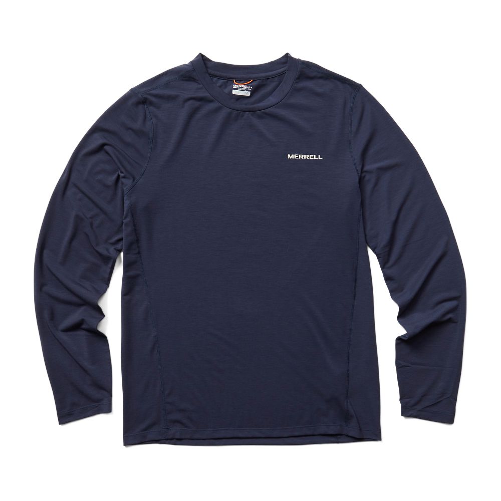 Merrell Tencel™ Long Sleeve T-Shirts Férfi Sötétkék | ME0111-HU