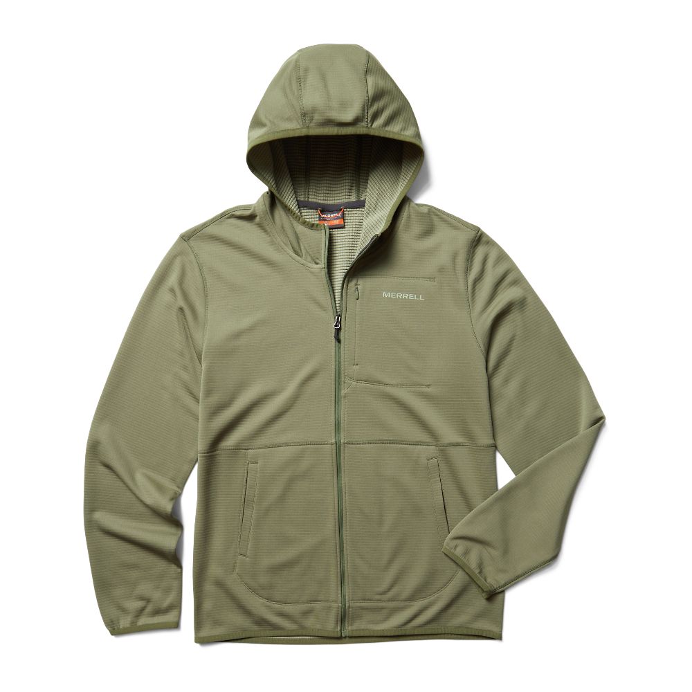 Merrell Terrain Geotex Full Zip Kapucnis Pulóver Férfi Olivazöld | ME0032-HU