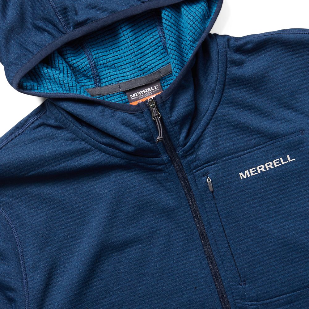 Merrell Terrain Geotex Full Zip Kapucnis Pulóver Férfi Sötétkék | ME0034-HU